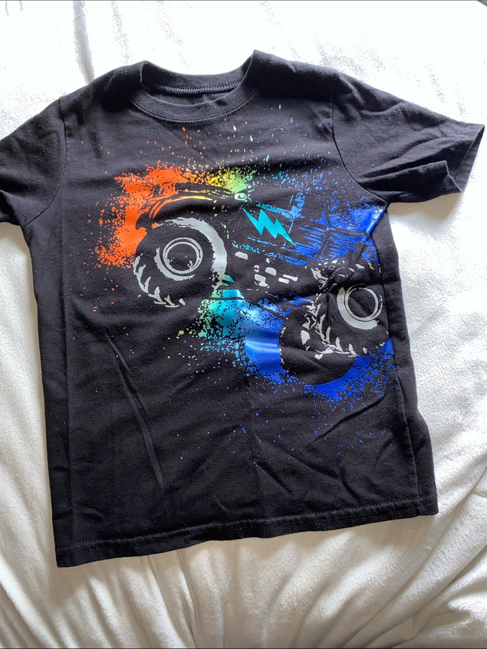Garanimals Black Tee with Monster Truck and Orange, Green, Blue Splashes